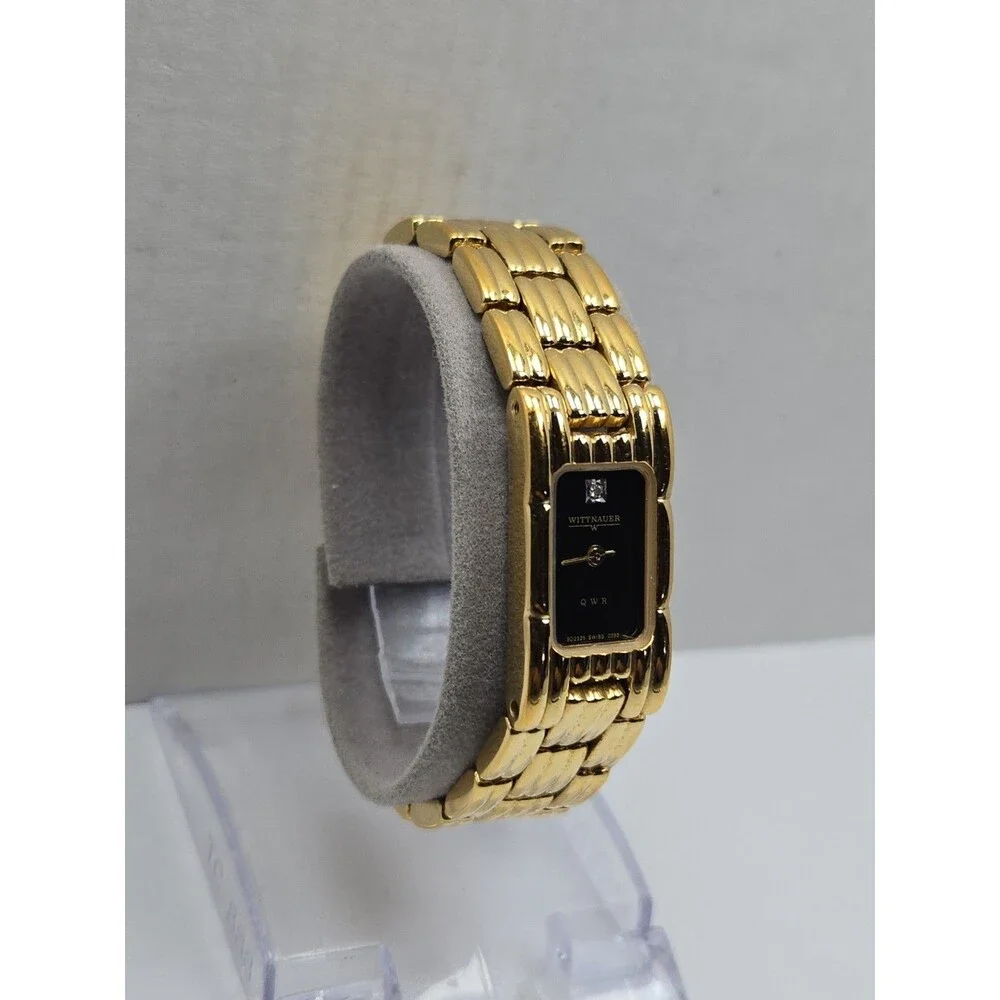 Vintage Wittnauer QWR Tank Watch Womens Black Dial Diamond New Battery Petite